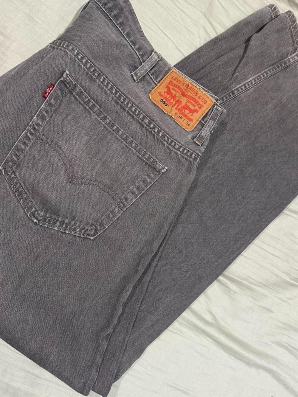 Grey Relaxed Fit Denim Jeans, Men's 38x34 / Women's Plus